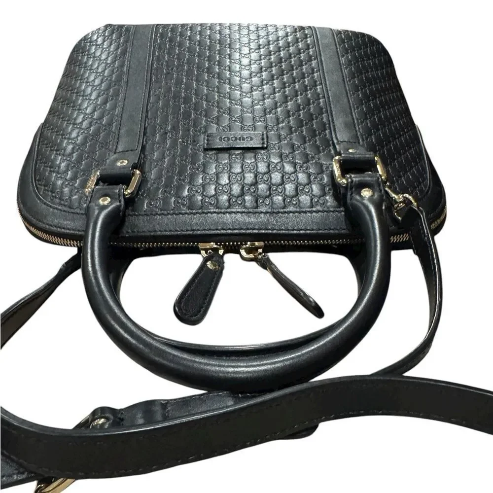 GUCCI Black Microguccisima Leather Top Handle 2way Dome Bowler Bag Satchel Auth